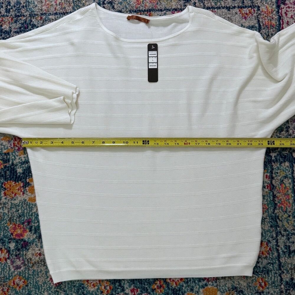 NWT Belldini Women's Winter White Oversized Striped Sweater‎ Size Large - Picture 6 of 7
